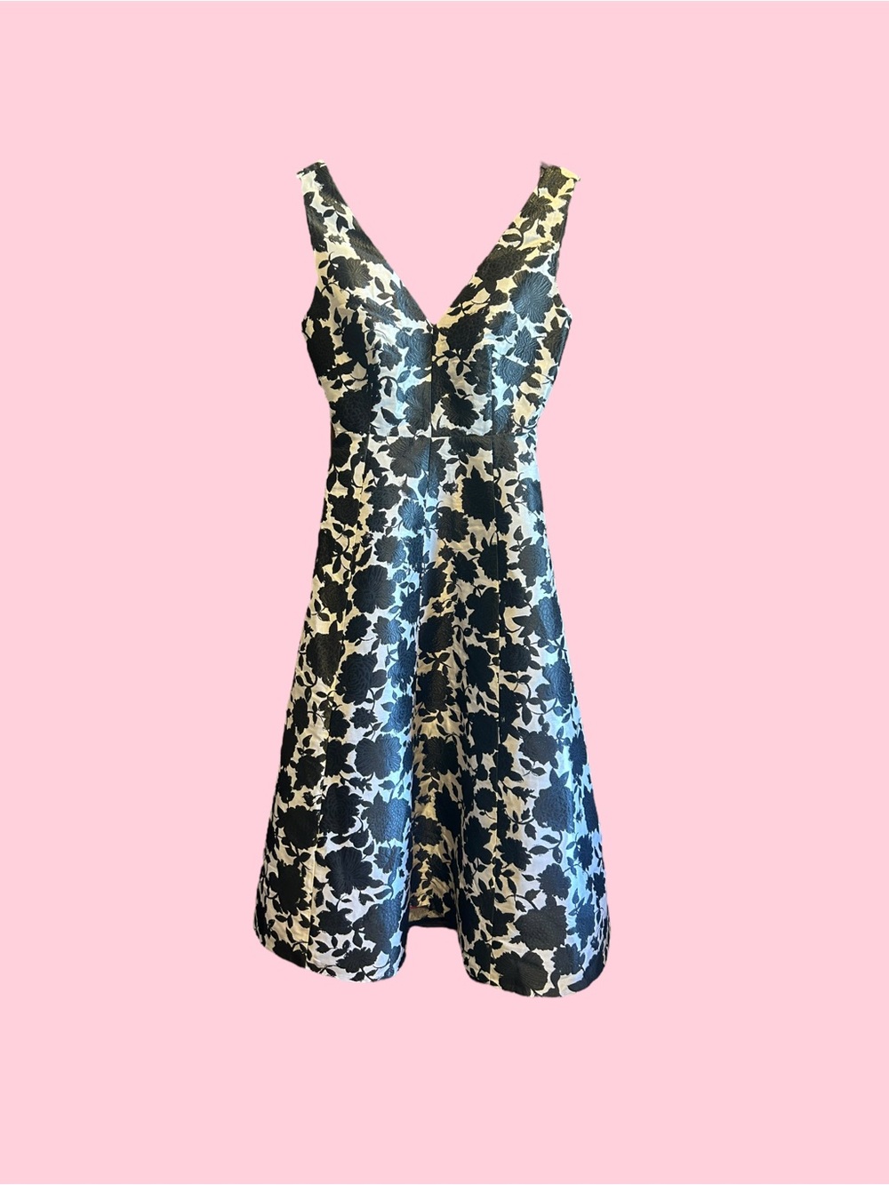 Kate Spade Black and White Floral V-Neck A-Line Dress